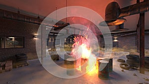3D rendering of the warehouse fire