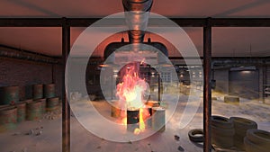 3D rendering of the warehouse fire