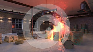 3D rendering of the warehouse fire