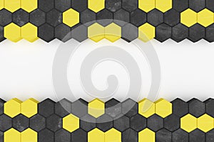 3d rendering of warning hazard hexagon pattern in yellow and black color