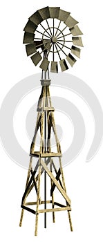 3D Rendering Water Pump Windmil on White