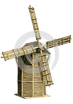 3D Rendering Water Pump Windmil on White