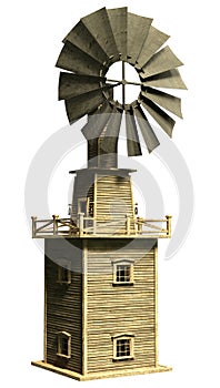 3D Rendering Water Pump Windmil on White