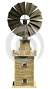 3D Rendering Water Pump Windmil on White