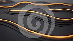 A 3D rendering of a wave-like pattern with orange and black lines.