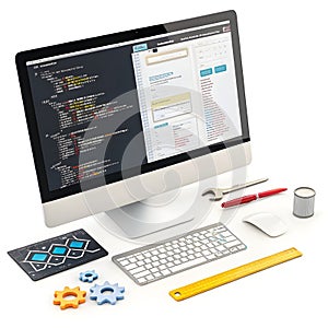 3D Web Development Isolated on White Background