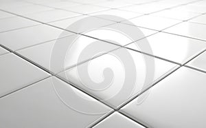 A 3D rendering of a white glossy ceramic tile floor serving as a background