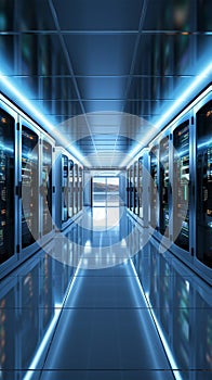 3D rendering of a white server room with computer storage systems