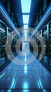 3D rendering of a white server room with computer storage systems