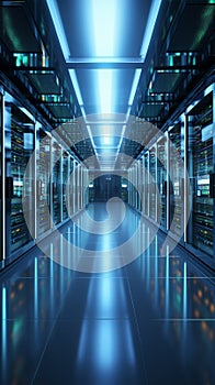 3D rendering of a white server room with computer storage systems