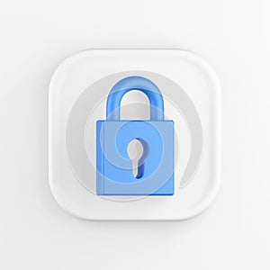 3D rendering of a white square icon button. Blue closed padlock isolated on white