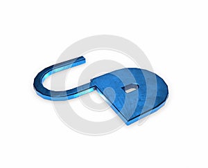 3D rendering of a white square icon button. Blue closed padlock isolated on white photo