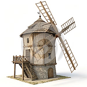 Windmill 3D rendering isolated on white background