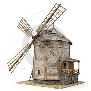 Windmill 3D rendering isolated on white background