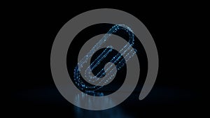 3d rendering wireframe neon glowing symbol of attachment on black background with reflection