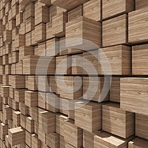 3d rendering of wood cubic random level background. photo