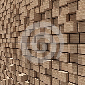 3d rendering of wood cubic random level background. photo