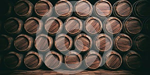3d rendering wooden barrels background photo
