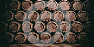 3d rendering wooden barrels background