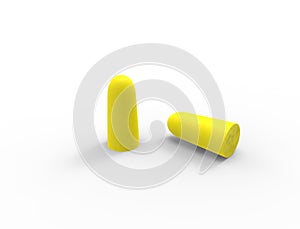 3D rendering of yellow ear plugs isolated on white background