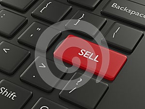 3d renderof computer keyboard with sell button