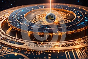 3d representation of a bitcoin circulating in space photo