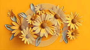 3d Retro flower daisyâs design in yellow background, in hand drawn style