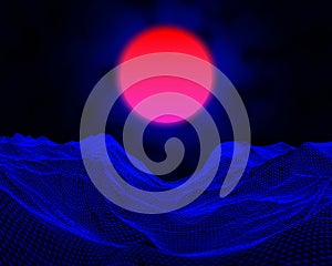 3D retro styled wireframe landscape background