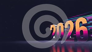 3D Retro Synthwave Style 2026 Typography with Neon Light