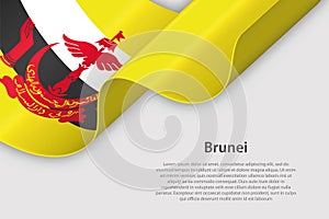 3d ribbon with national flag Brunei isolated on white background
