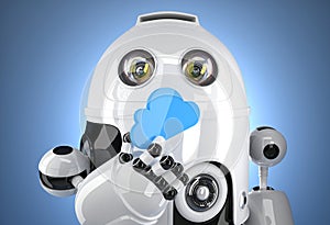 3d robot with cloud computing symbol. Tchnology concept. Containsclipping path photo