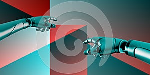 3D robotic arm on abstract background , copy space