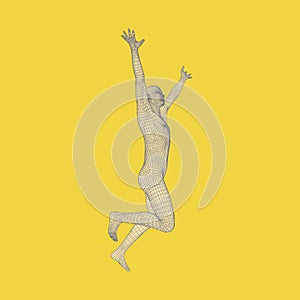 3d Running Man. Human Body Wire Model. Sport Symbol. Low-poly Man in Motion. Vector Geometric Illustration