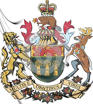 3D Saskatchewan Coat of Arms, Canada. photo