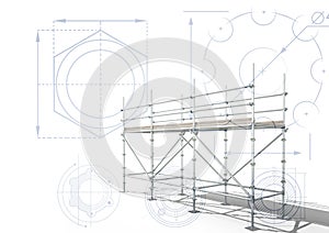 3D scaffolding with white background with cogs photo