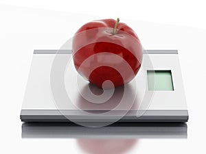 3d Scales and apple. Diet concept.