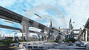 3d Scifi fantasy concept cityscape photo