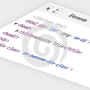3D Website Code inspector console inspecting website elements with HTML code