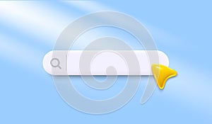 3d search bar template for website. Navigation search for web browser. 3d arrow mouse cursor. Vector