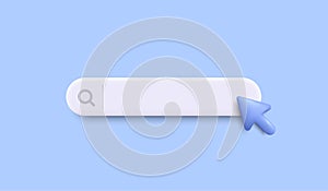 3d search bar template for website. Navigation search for web browser. 3d arrow mouse cursor. Vector