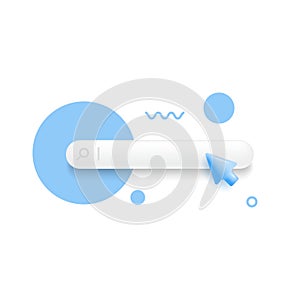 3d search bar template for website. Navigation search for web browser. 3d arrow mouse cursor. Ask question template banner.