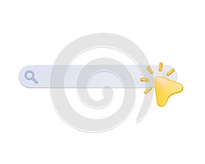 3d search bar for website with yellow cursor. Web frame render with field for text. Http navigation tab template