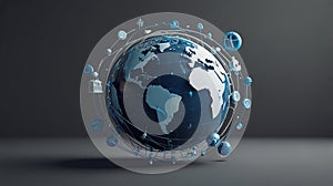 A 3D search engine interface with floating holographic search bars, representing futuristic web browsing, copy space for text