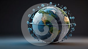 A 3D search engine interface with floating holographic search bars, representing futuristic web browsing, copy space for text