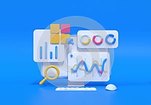3D SEO Optimization, web analytics and seo marketing concept. 3d render illustration