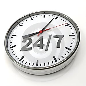3D 24 7 service 247 open clock isolated on white background