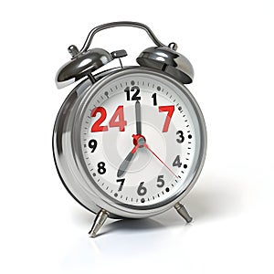 3D 24 7 service 247 open clock isolated on white background