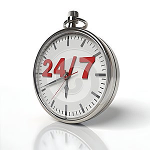 3D 24 7 service 247 open clock isolated on white background
