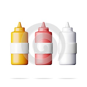 3D Set of Blank Plastic Bottles for Fast Food