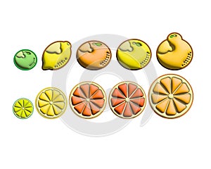 3D Set of Citrus Fruits (Oranges, Citrons, Grapefruits) photo